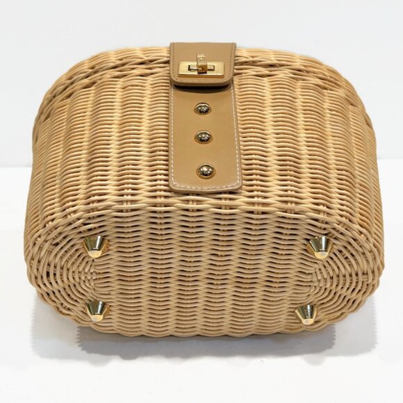 Etienne Aigner Wicker Basket Purse, Yellow Paisley Interior, Gold Toned Details - Picture 11 of 11